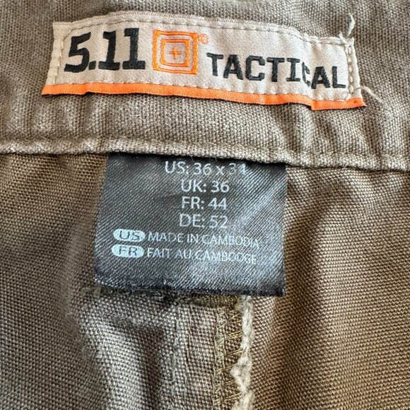 5.11 Tactical Cotton Canvas Cargo Pant Mens 36x34 Tundra Brown - Picture 5 of 13
